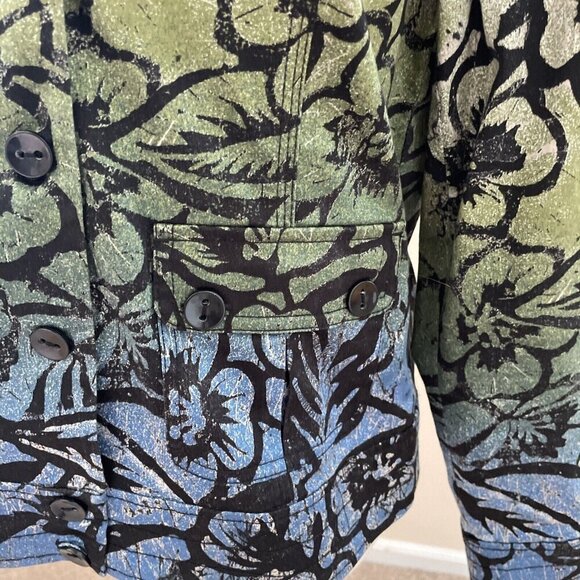 CHICO’S Women's Ombre Floral Jacket Sz S (0) Multicolor Stretch Denim Button Up - Picture 4 of 12